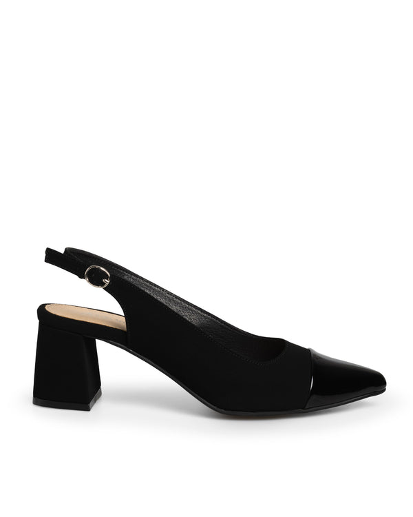 Zapatilla Negra Tacón Ancho Slingback 3607